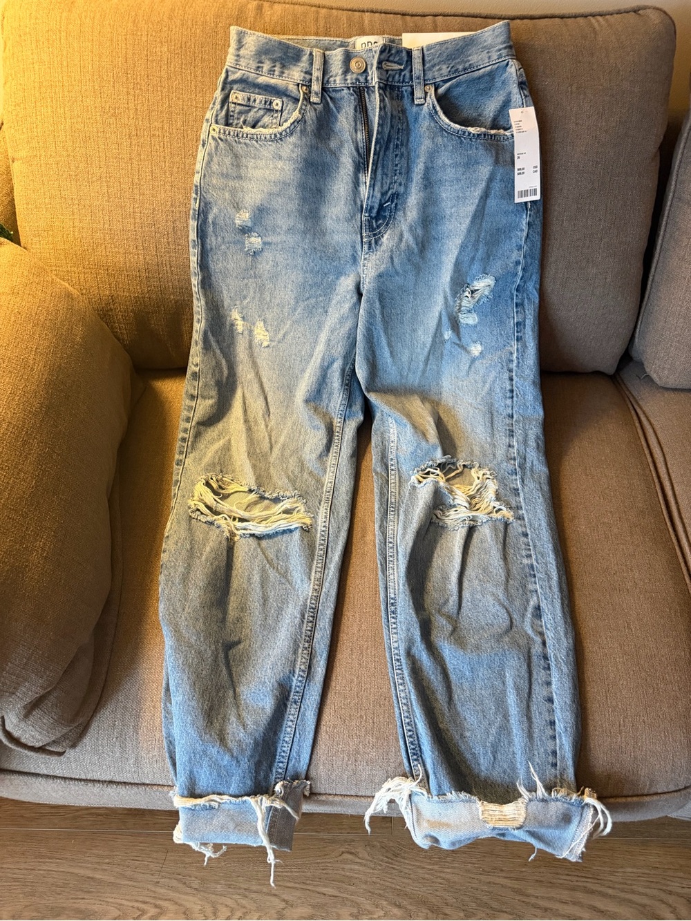 BDG Light Blue High-Rise Distressed Mom Jeans